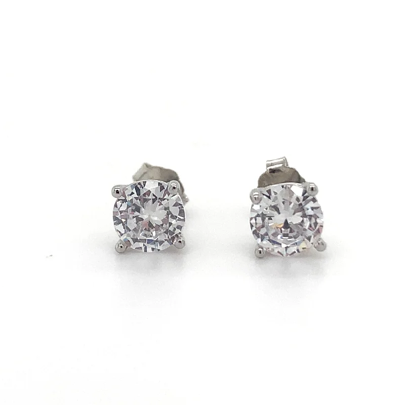 Floral Stud Earrings with Petals -Sterling Silver Petite Cz Stud Earrings