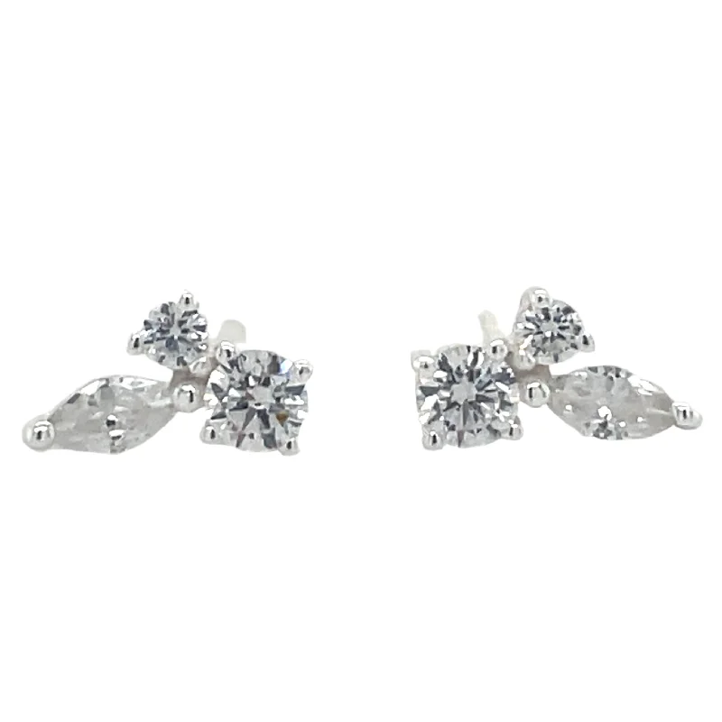 Lightweight Stud Earrings for All Day -Forma Sterling Silver Round And Marquise Cz Stud Earrings