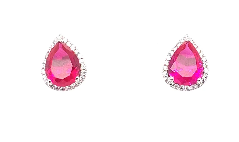 Hippie Stud Earrings with Beads -Sterling Silver Ruby And Cz Pear Stud Earrings