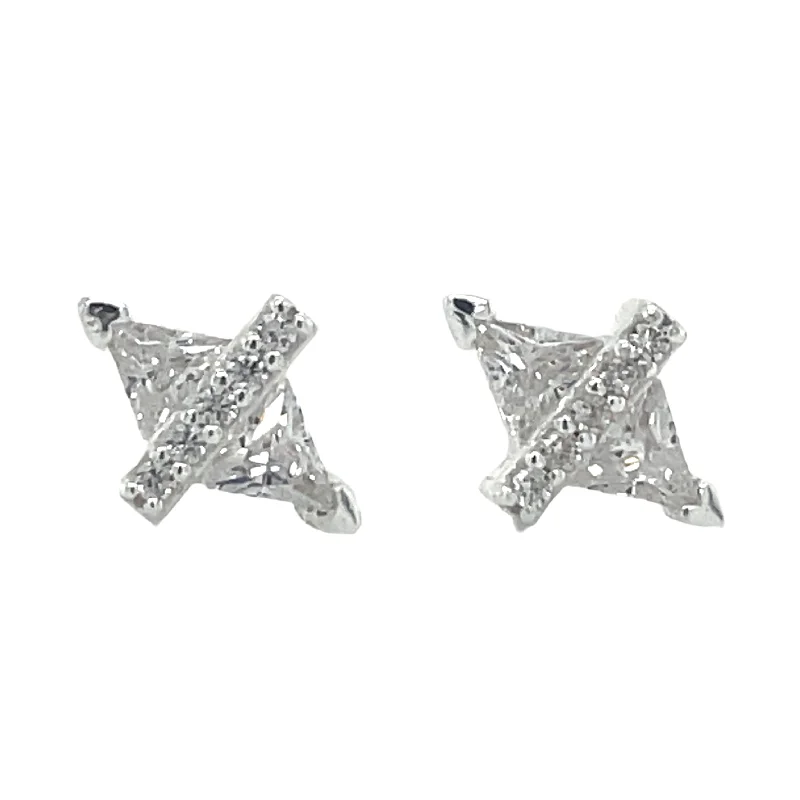 Heavy Duty Stud Earrings for Durability -Forma Sterling Silver Triangle Cz Stud Earrings