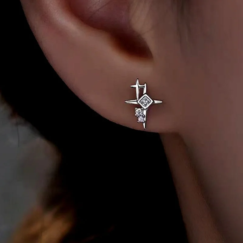 Hypoallergenic Stud Earrings for Sensitive -Sterling Silver Zircon Bling Star Stud Earrings