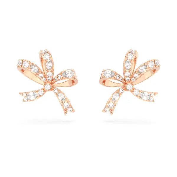 Stud Earrings with Matte Finish -Swarovski Hyperbola stud earrings Bow, Small, White, Rose gold-tone plated 5647572