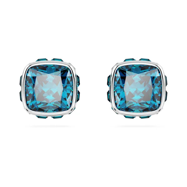 Stud Earrings for Birthday Celebration -Swarovski Birthstone stud earrings Square cut, December, Blue, Rhodium plated 5660796