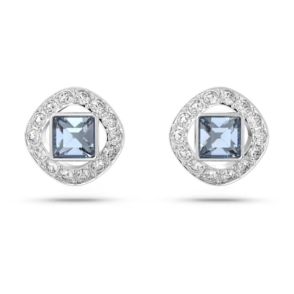 Stud Earrings with Hammered Finish -Swarovski Una Angelic stud earrings Square cut, Blue, Rhodium plated 5662143