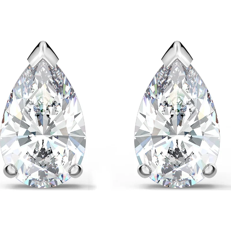 Stud Earrings with Symbolic Elements -Swarovski Attract stud earrings, Pear cut crystal, White, Rhodium plated 5563121