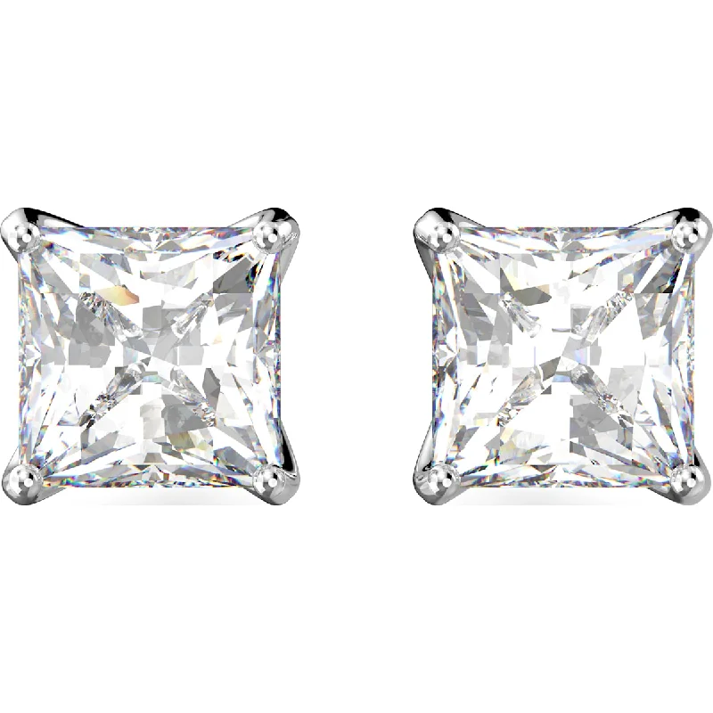 Stud Earrings with Abstract Designs -Swarovski Attract stud earrings, Square cut crystal, White, Rhodium plated 5430365