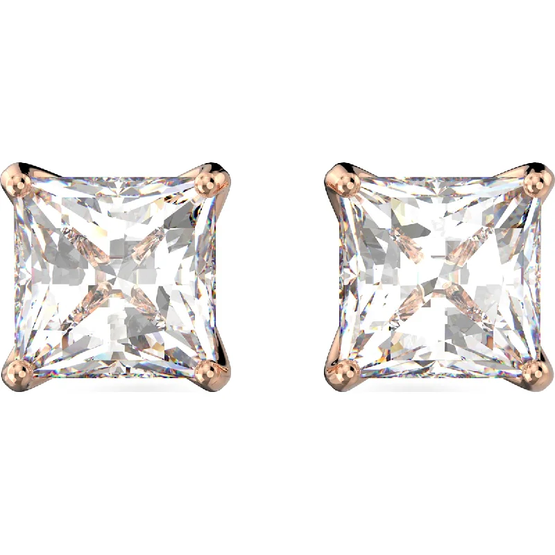 Stud Earrings for Wellness Routine -Swarovski Attract stud earrings, Square cut crystal, White, Rose-gold tone plated 5431895