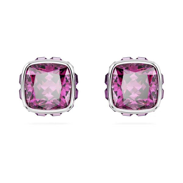 Stud Earrings for Valentine's Day -Swarovski Birthstone stud earrings Square cut, February, Purple, Rhodium plated 5660797