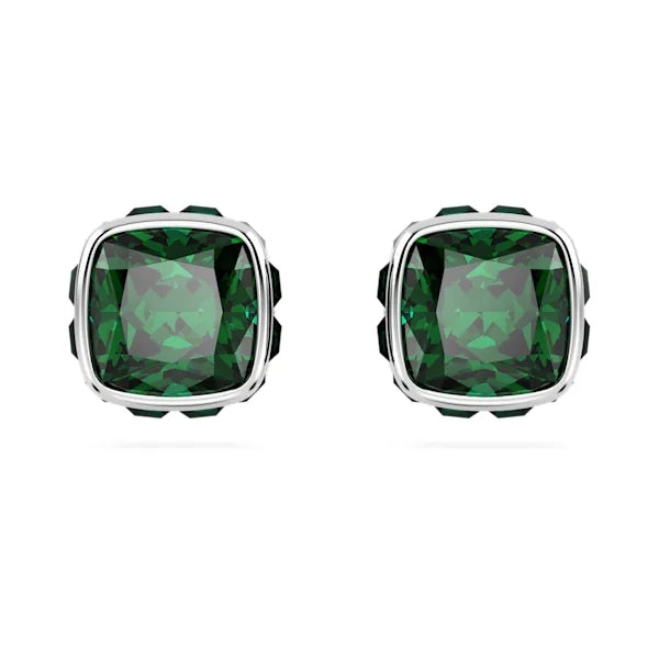 Stud Earrings for Anniversary -Swarovski Birthstone stud earrings Square cut, May, Green, Rhodium plated 5660801