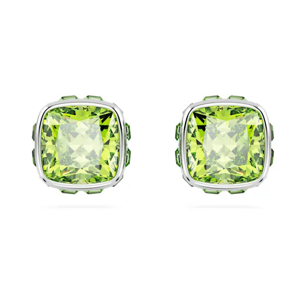 Stud Earrings for Prom Night -Swarovski Birthstone stud earrings Square cut, August, Green, Rhodium plated 5661958