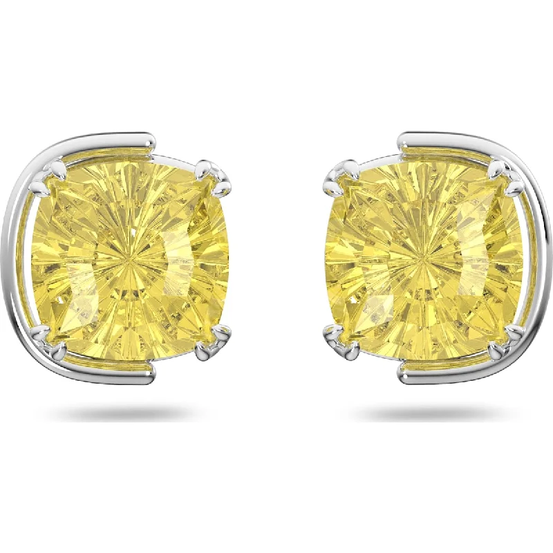 Stud Earrings with Star Motifs -Swarovski Harmonia stud earrings, Cushion cut crystals, Yellow, Rhodium plated 5616511