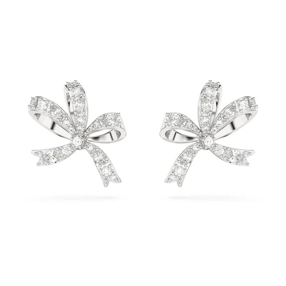 Stud Earrings with Polished Shine -Swarovski Hyperbola stud earrings Bow, Small, White, Rhodium plated 5647579