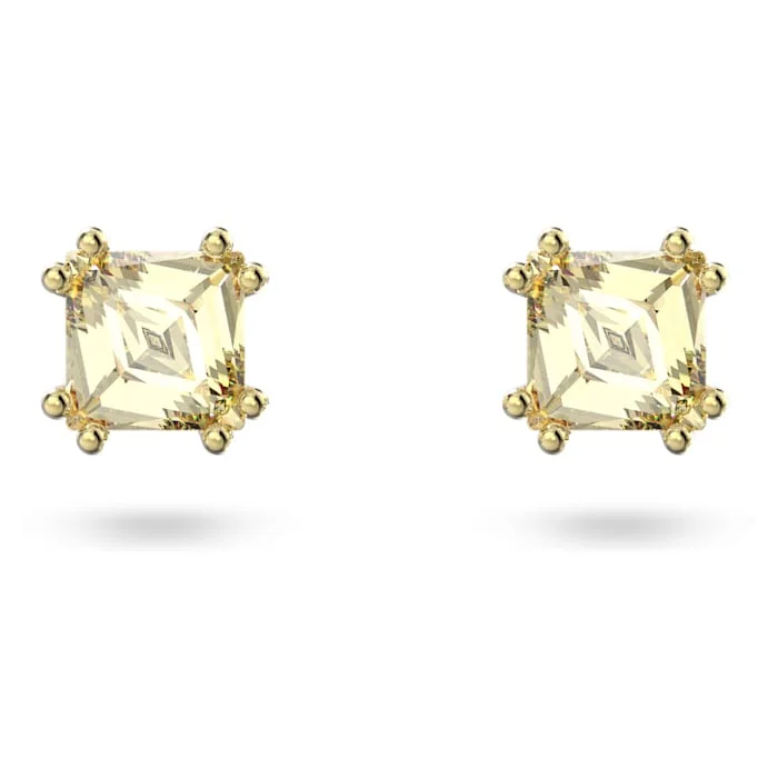 Stud Earrings for Everyday Glamour -Swarovski Stilla stud earrings Cushion cut, Yellow, Gold-tone plated 5639124