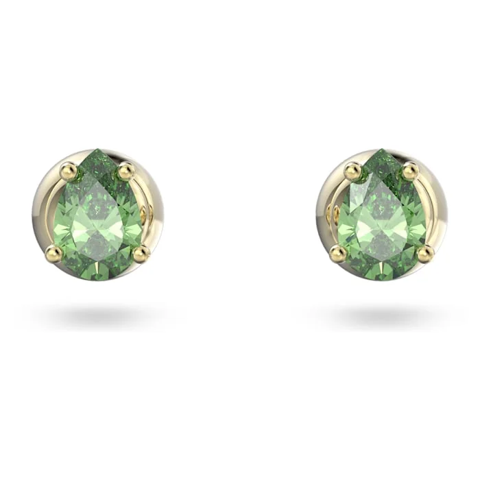 Stud Earrings for Work Attire -Swarovski Stilla stud earrings Pear cut, Green, Gold-tone plated 5639120