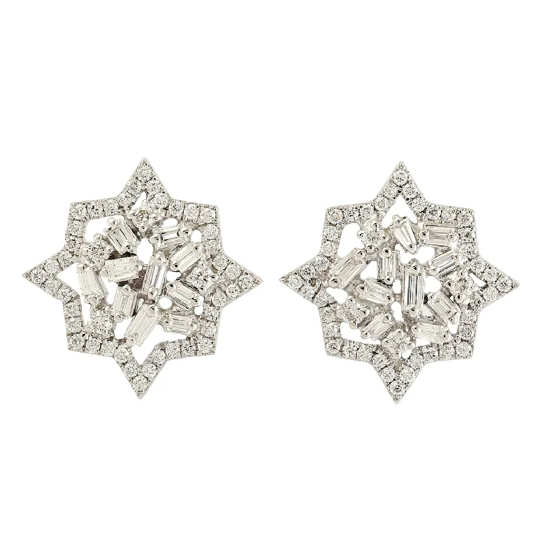 Stud Earrings for Valentine's Day -Tapered Baguette Diamond Star Stud Earrings Party Wear Jewelry In 18k White Gold