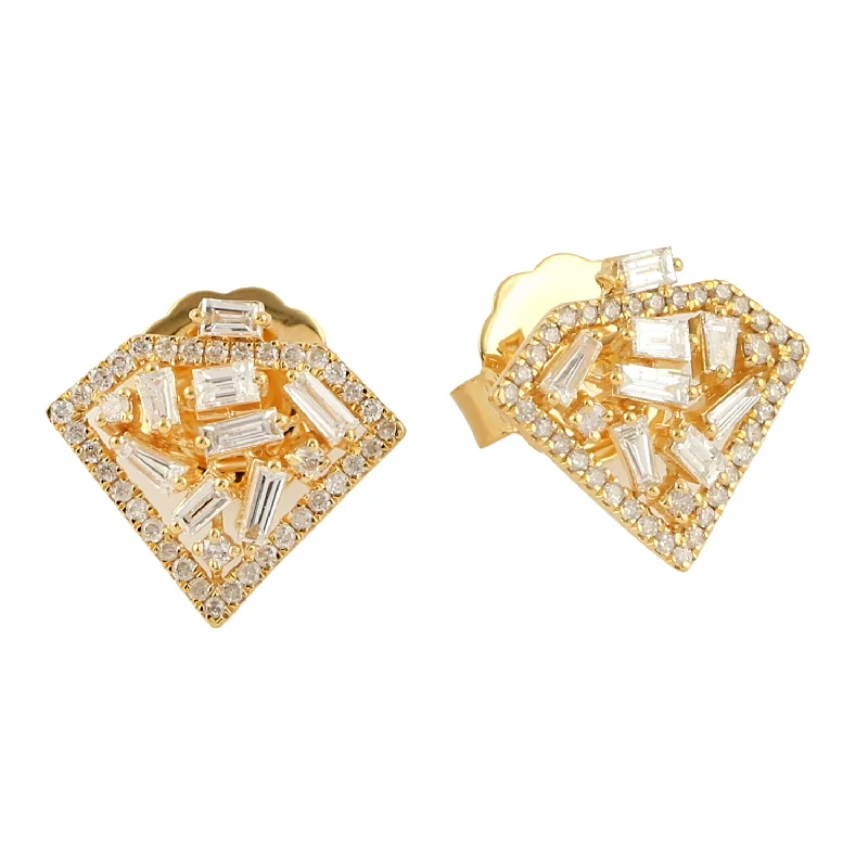 Stud Earrings for Work Attire -Tapered Baguette Pentagon Design Stud Earrings in 18k Gold