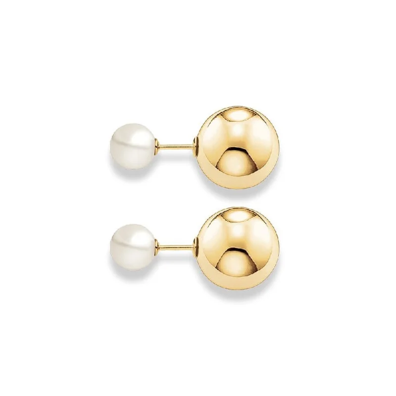 Stud Earrings for Wedding Ceremony -Thomas Sabo Yellow Gold & Pearl Double Stud Earrings H1913-430-14