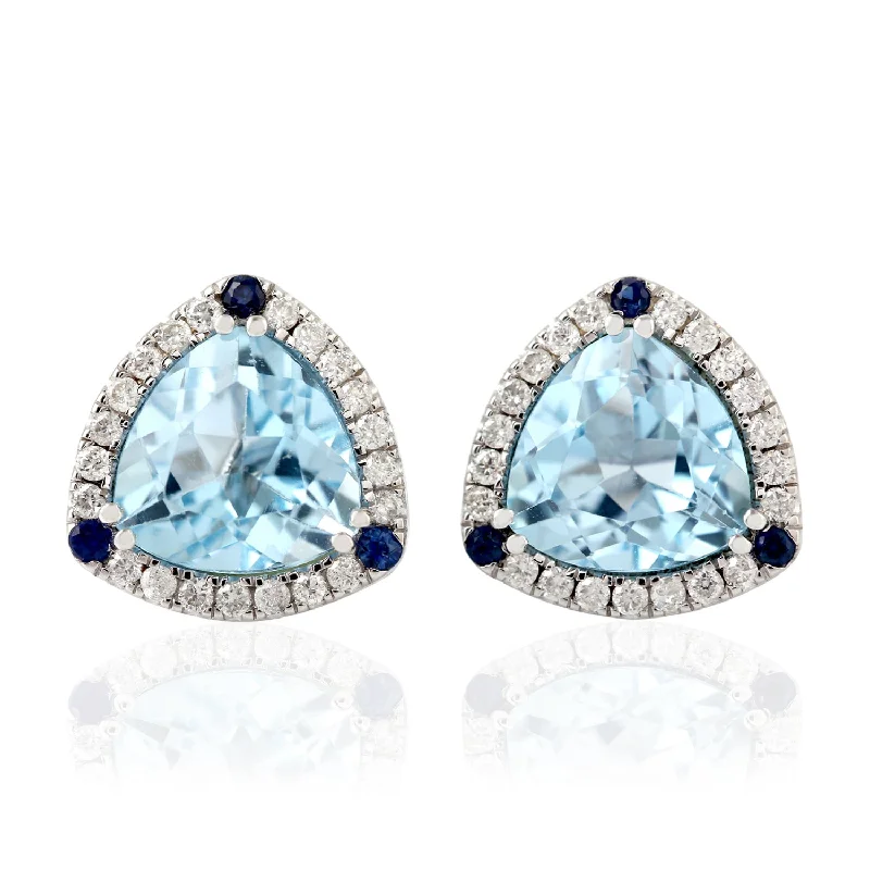 Stud Earrings for Christmas Party -Trillion Topaz Diamond Stud Earrings In 18k White Gold For Her