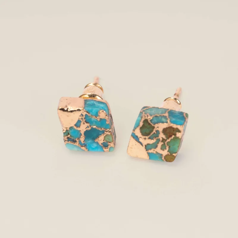 Floral Stud Earrings with Petals -Turquoise and Gold Stud Earrings | Fine jewelry Perth