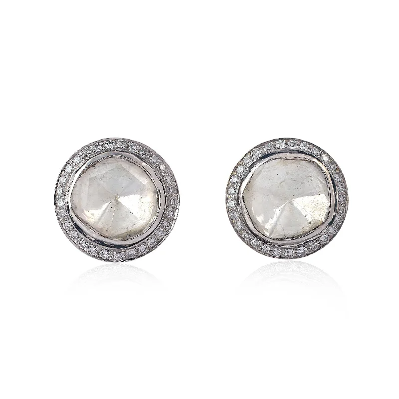 Round Stud Earrings for Classic -Uncut Diamond Stud Earrings Wedding Gift In 18k White Gold