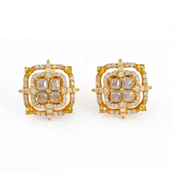 Contemporary Stud Earrings for Fashion -Yellow Gold Sparkling Princess Cut Ice Diamond The Perfect Stud Earrings For Her