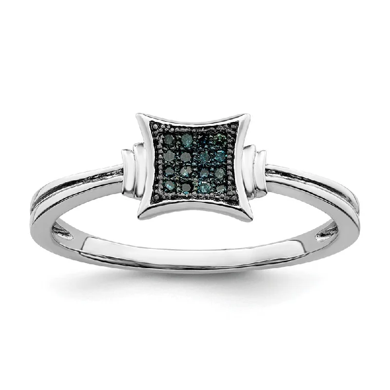 Engagement rings with engraved initials inside bands -1/20 Ctw Blue Diamond 6mm Concave Square Ring in Sterling Silver