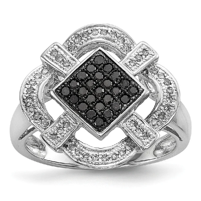 Engagement rings with leaf-inspired emerald designs -1/3 Cttw Black & White Diamond Rhombus Ring in Sterling Silver