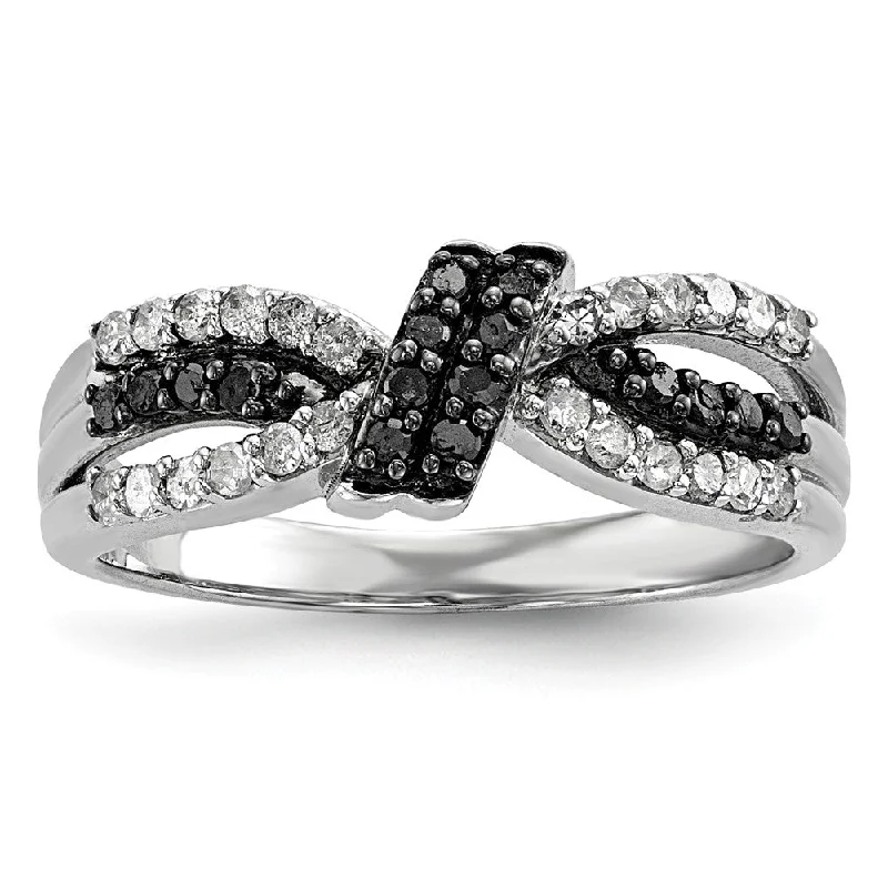 Engagement rings with star sapphire for glow -1/3 Ctw Black & White Diamond Bow Tapered Ring in Sterling Silver