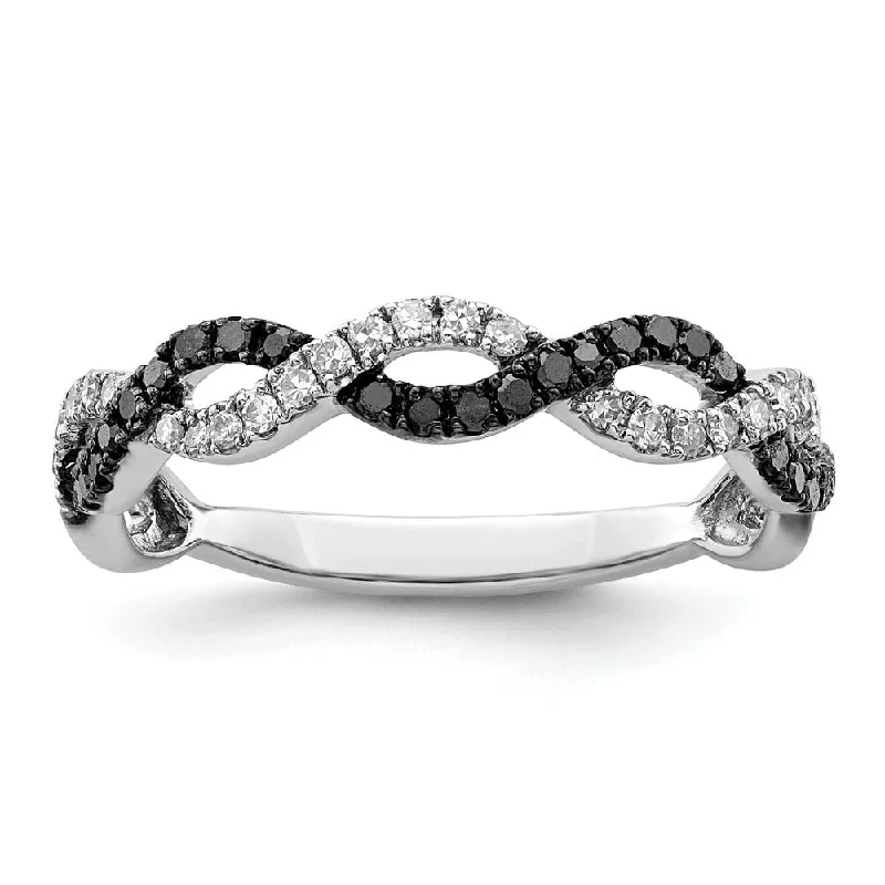 Engagement rings with cathedral-set ruby stones -1/3 Ctw Black & White Diamond Twisted Ring in Sterling Silver