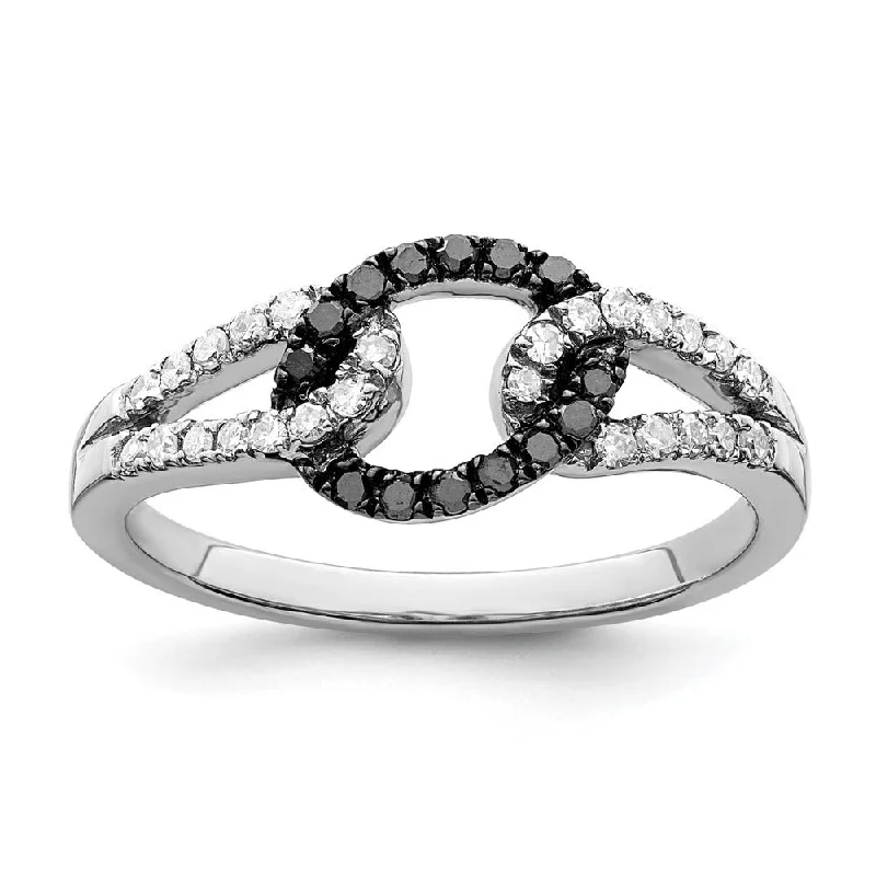 Engagement rings with modern open-band opal -1/4 Ctw Black & White Diamond Oval Loop Ring in Sterling Silver