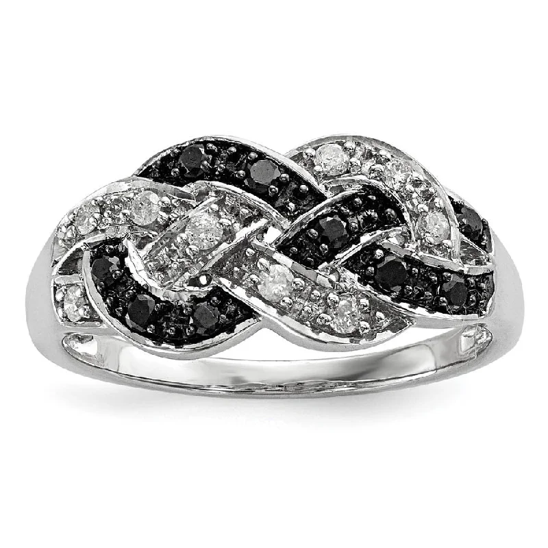 Engagement rings with double halo of opal -1/4 Ctw Black & White Diamond Woven Tapered Ring in Sterling Silver