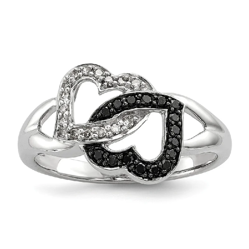 Engagement rings with pave-set turquoise accents -1/8 Ctw Black & White Diamond Double Heart Ring in Sterling Silver