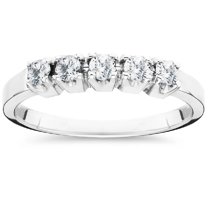 Custom engagement rings with engraved floral bands -10k White Gold 1/2ct TDW 5-stone Diamond Wedding Ring