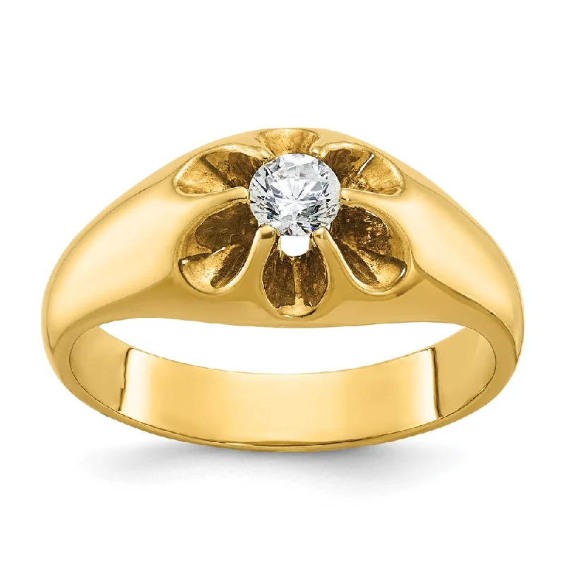 Engagement rings with trillion-cut peridot accents -14K Yellow Gold & 1/4 Ct Diamond Flower Tapered Band