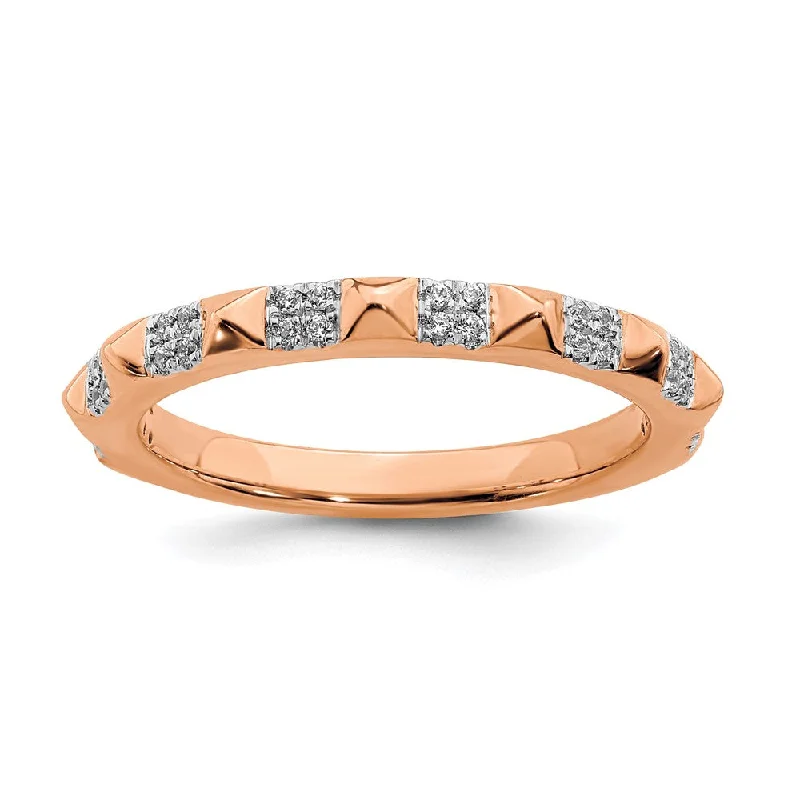 Gold engagement rings with pear-cut sapphire gems -2.25mm 14k Rose Gold 1/8 Ctw Diamond Stackable Pyramid Band