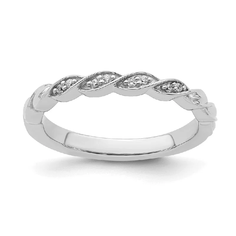 Engagement rings with spiral onyx for edge -2.5mm 14k White Gold .04 Ctw Diamond Stackable Twist Band