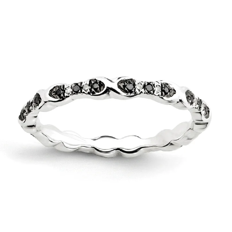 Engagement rings with spiral onyx for edge -2.5mm Sterling Silver Stackable 0.15Ctw H-I White & Black Diamond Band