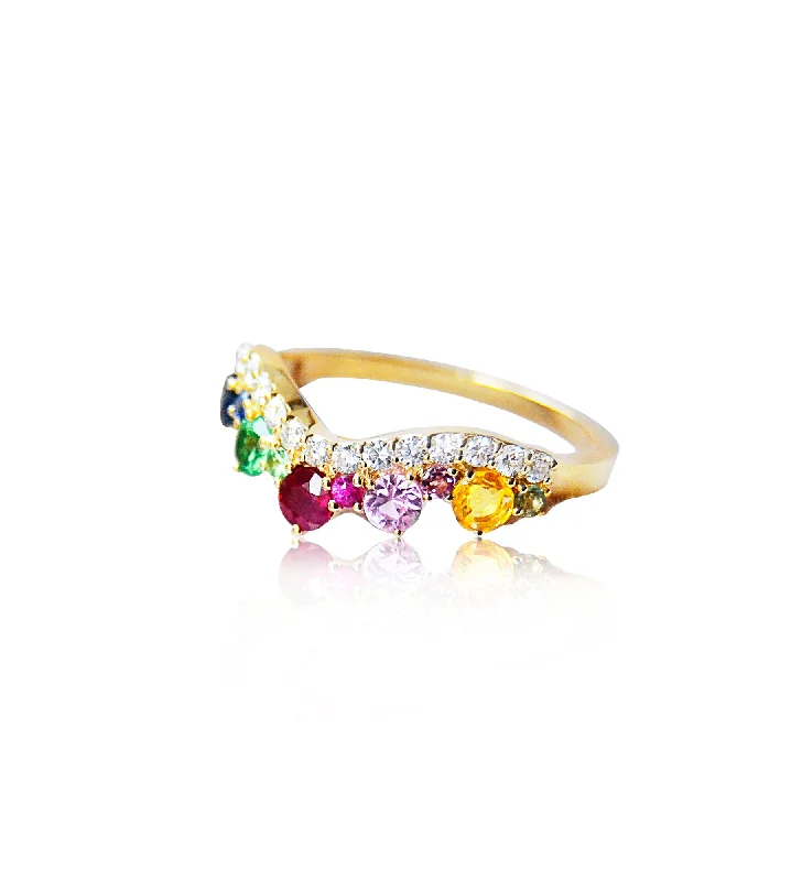 Rose gold engagement rings with shimmering moonstone -Josephine 14K Gold Ring w. Diamonds, Rubies, Tsavorites & Sapphires