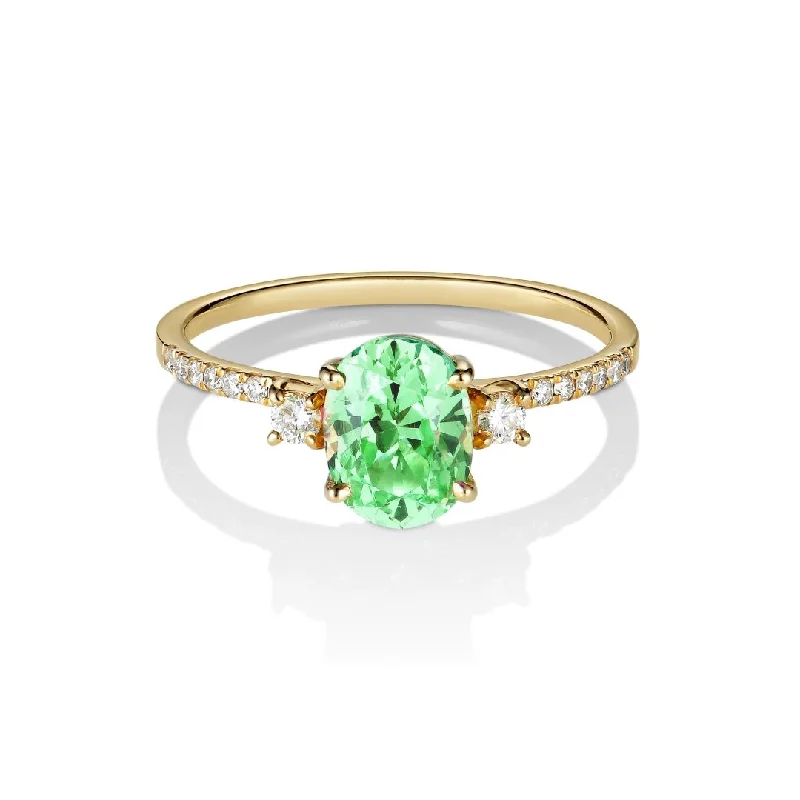 Engagement rings with cushion halo of garnet -Minti 18K Gold Ring w. Tsavorite & Diamonds