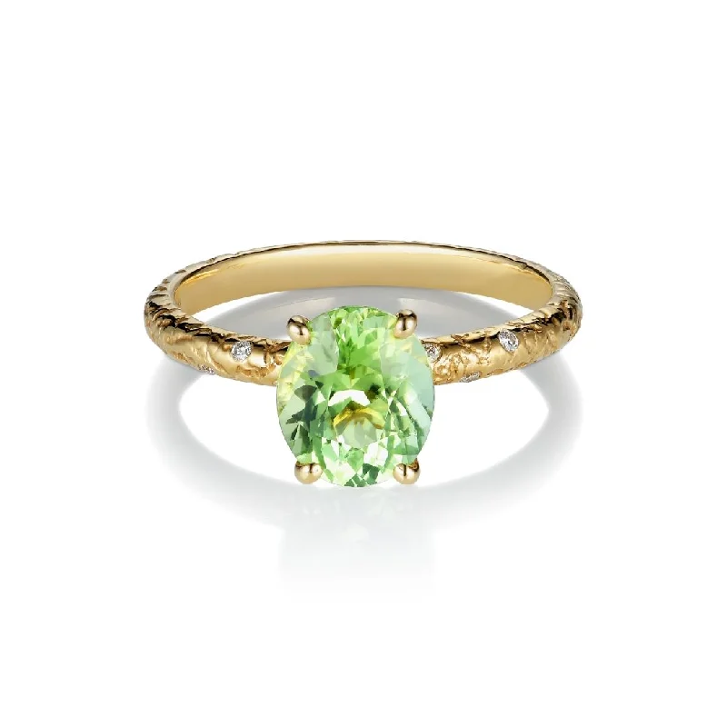 Engagement rings with faceted jade for calm -Ovala Niyon 18K Gold Ring w. Tourmaline & Diamonds