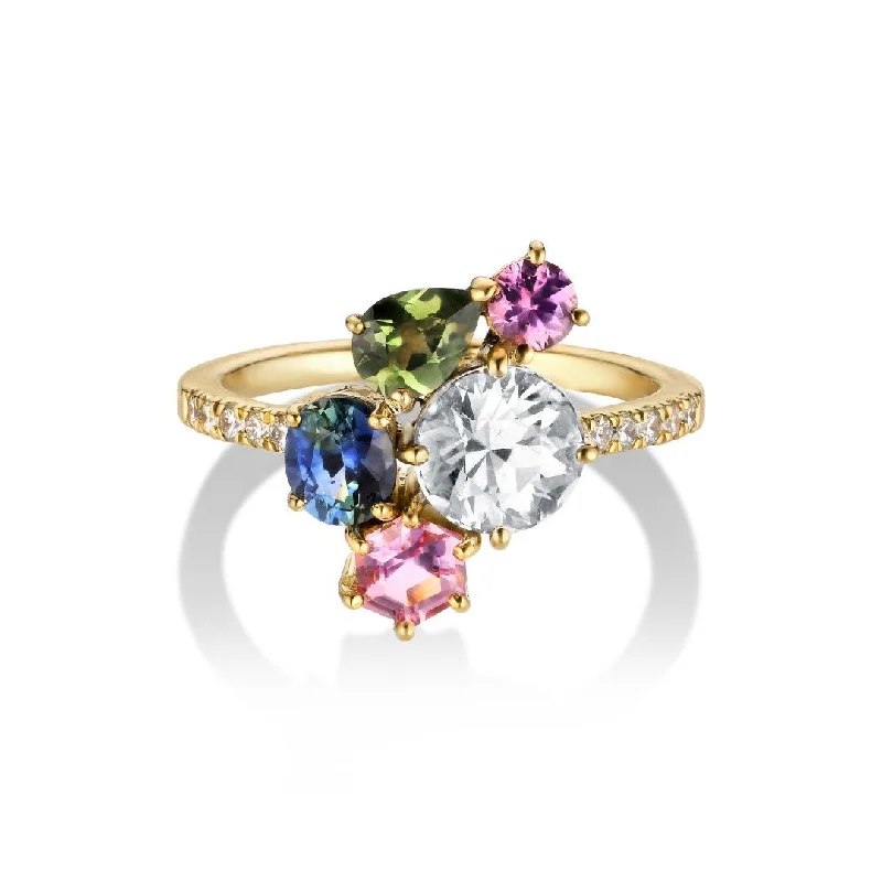 Engagement rings with marquise-cut topaz for shine -Varnaya Amatara 18K Gold Ring w. Diamond & Sapphires