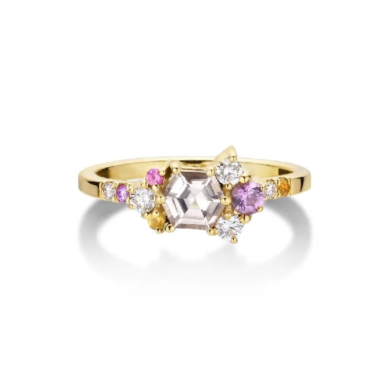 Custom engagement rings with engraved floral bands -Varnaya Kuda 18K Gold Ring w. Diamonds & Sapphires