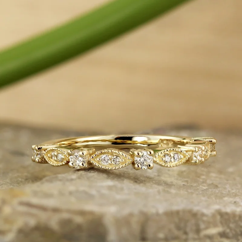 Engagement rings with infinity twist diamond bands -Auriya 10k Gold 0.05ctw Dainty Vintage Stackable Diamond Wedding Band