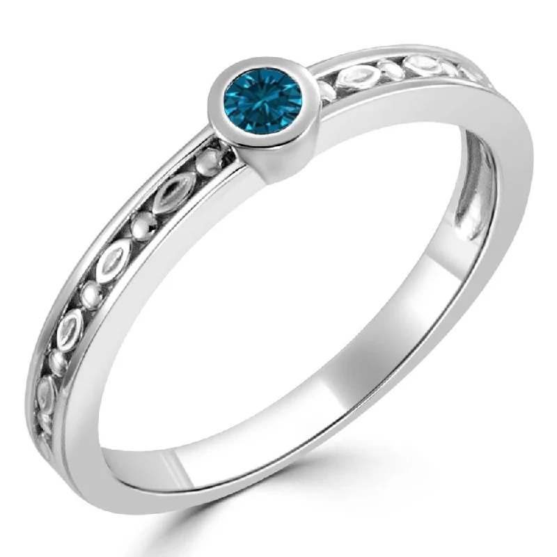 Engagement rings with art deco emerald settings -Auriya 10k Gold 1/10ctw Dainty Round Solitaire Blue Diamond Stacking Ring