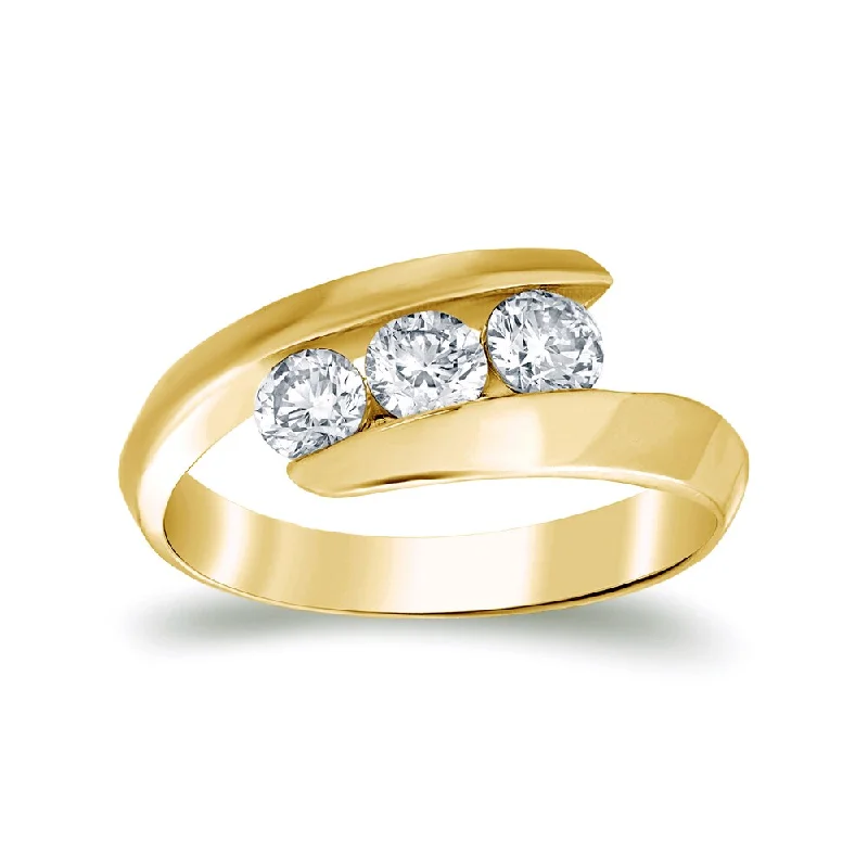 Engagement rings with halo of vibrant citrine -Auriya Contemporary 1/2ct TDW 3-Stone Bypass Diamond Ring 14k Gold