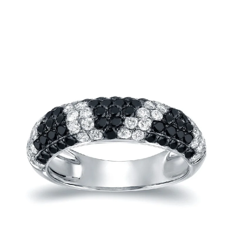 Engagement rings with spiral onyx for edge -Auriya Pave White and Black Diamond Dome Band 1 1/2 carat TDW 14K White Gold