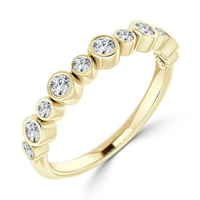 Engagement rings with trillion-cut moonstone gems -Auriya Stackable 1/3ct TDW Round Bezel Set Diamond Wedding Band 10K Gold