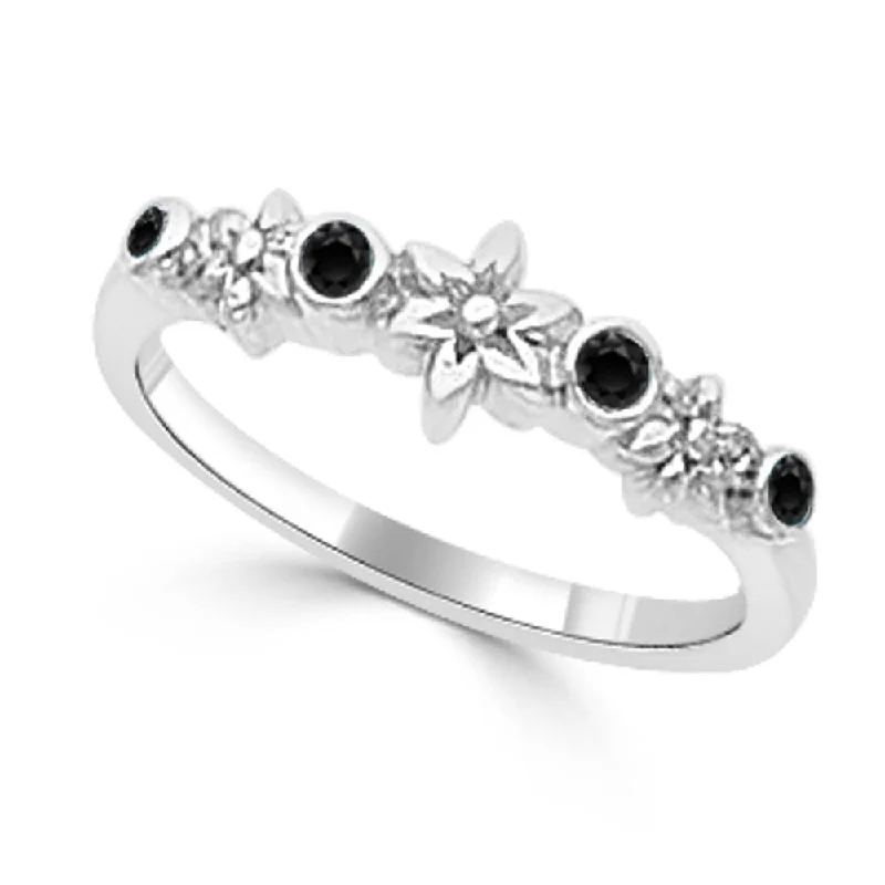 Custom engagement rings with engraved floral bands -Auriya Stackable Flower Carved Accent Black Diamond Ring 1/10ct TDW 10K Gold