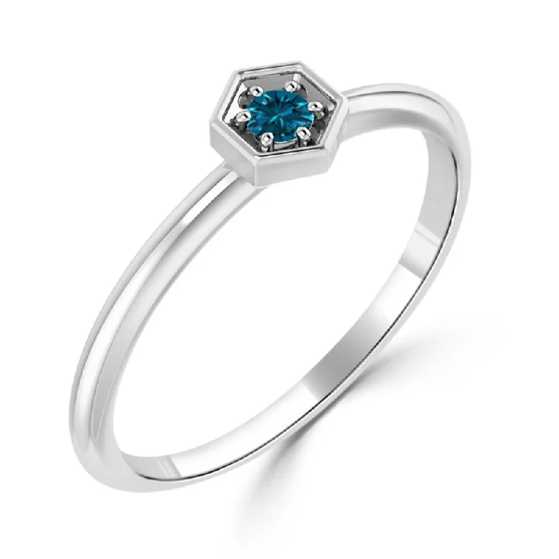 White gold engagement rings with radiant opal stones -Auriya Stackable Petite Solitaire Blue Diamond Ring 1/10cttw 10k Gold Ultra-thin