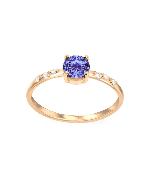 Engagement rings with channel-set tiger eye bands -Your Way N°15 18K Gold Ring w. Tanzanite & Diamonds